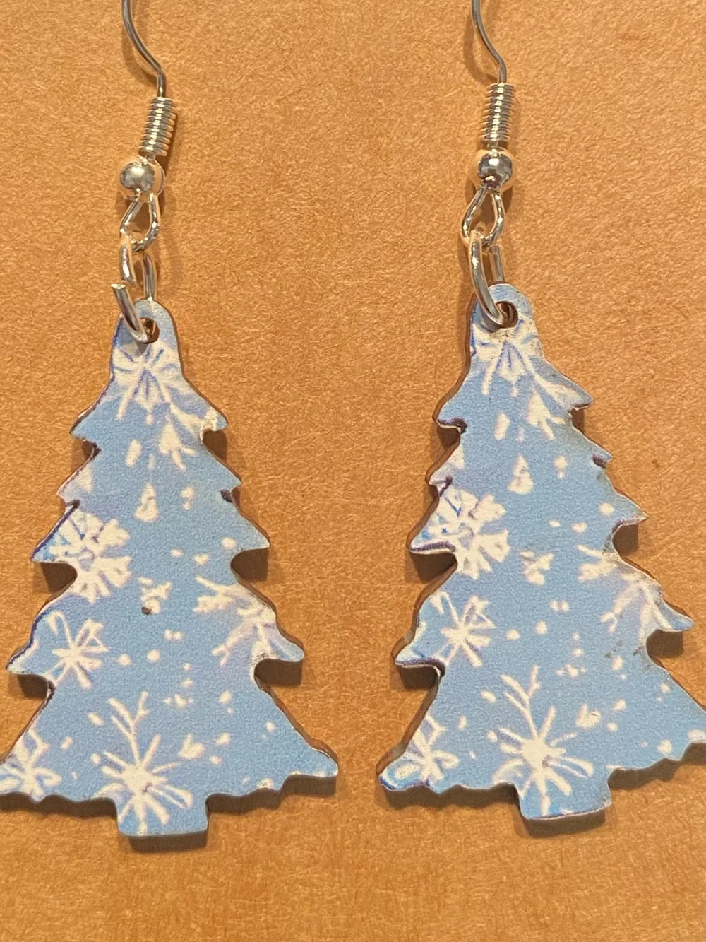 *Buy Now* Holiday Blue Snowflake Tree Wooden Earrings